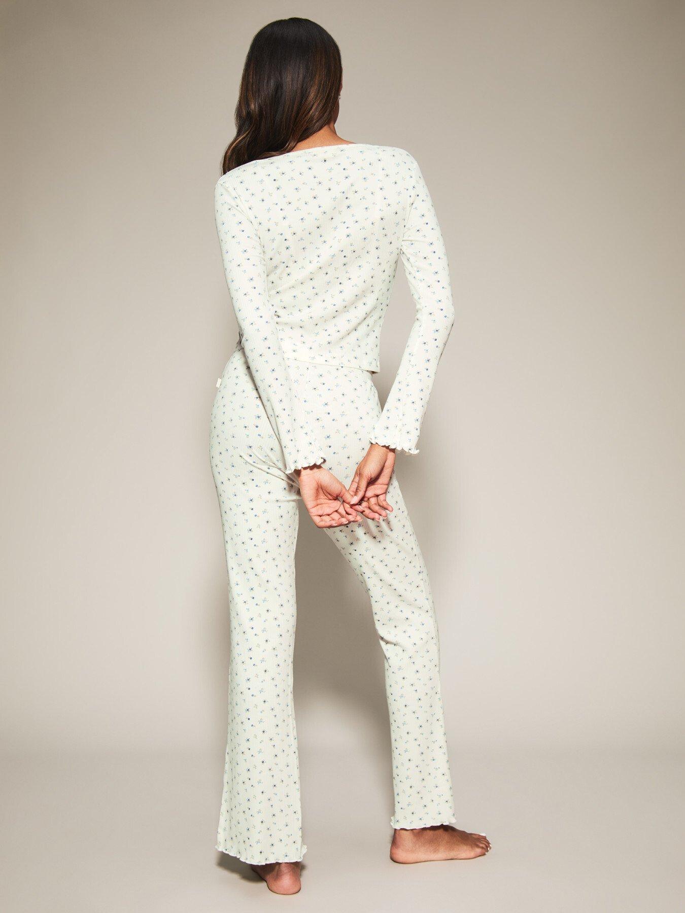 Image 2 of 4 of Knickerbox Floral Ribbed Long Sleeve Pyjama Top &amp; Trouser Set