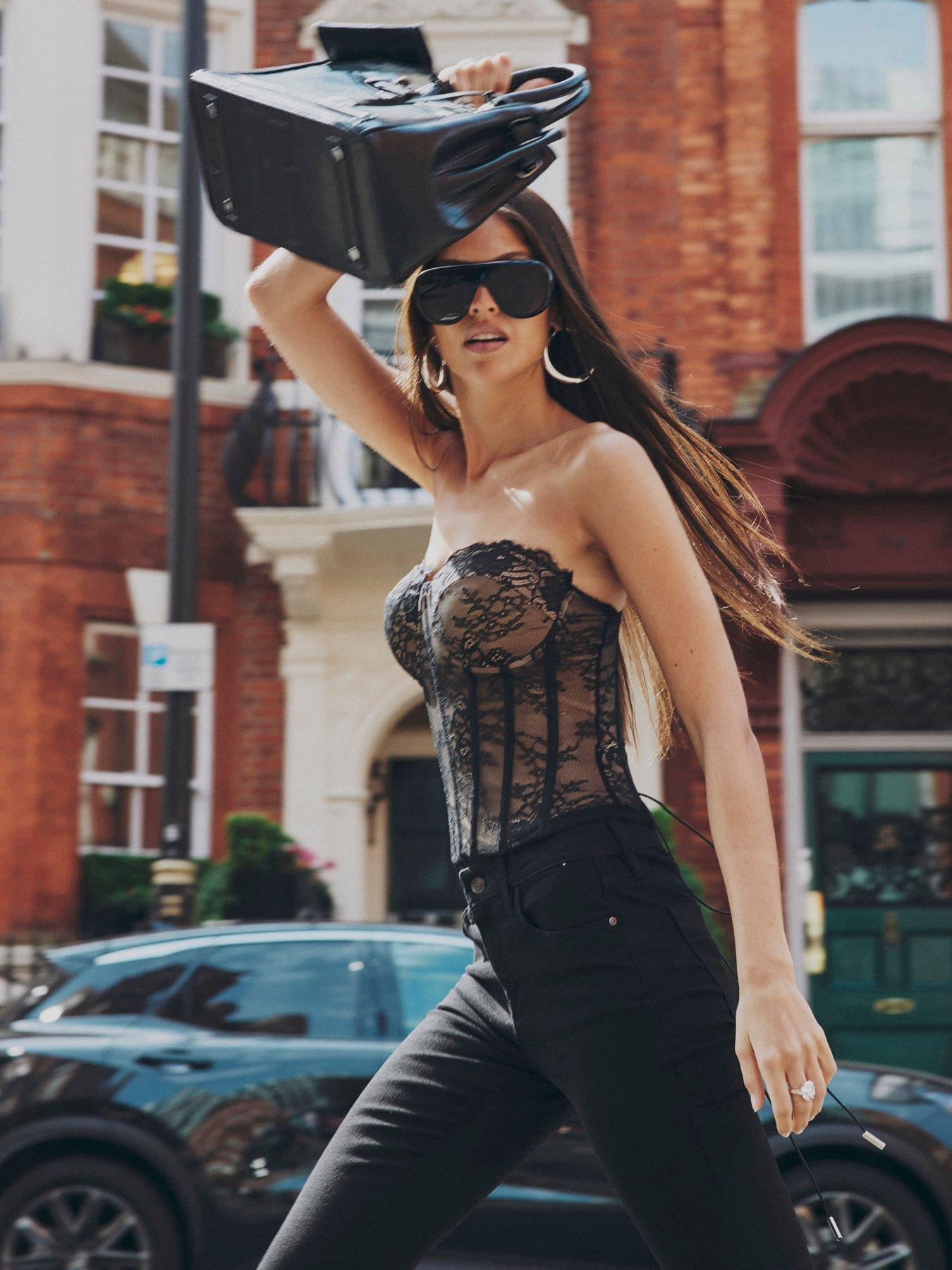 Image 3 of 3 of River Island Lace Corset Top - Black