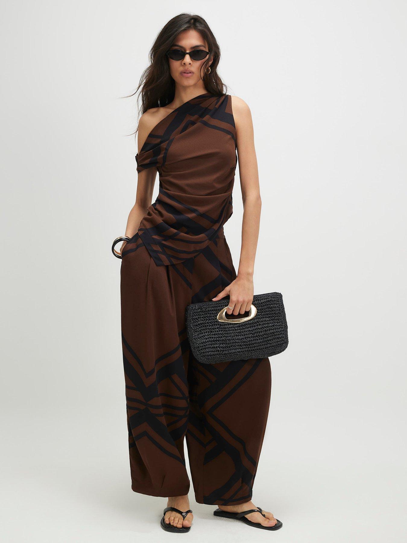 River Island Geometric Print Balloon Leg Trousers - Brown