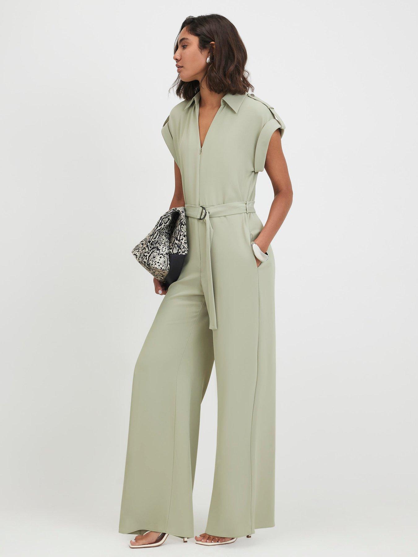 River Island Twill Zip Front Jumpsuit - Khaki