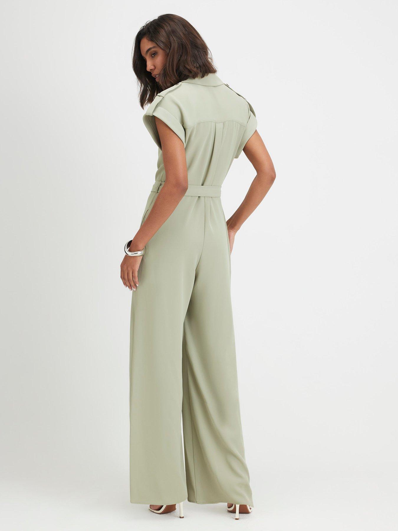 Image 2 of 4 of River Island Twill Zip Front Jumpsuit - Khaki