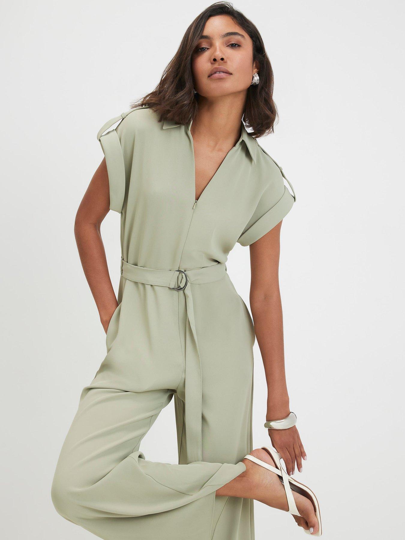 Image 3 of 4 of River Island Twill Zip Front Jumpsuit - Khaki