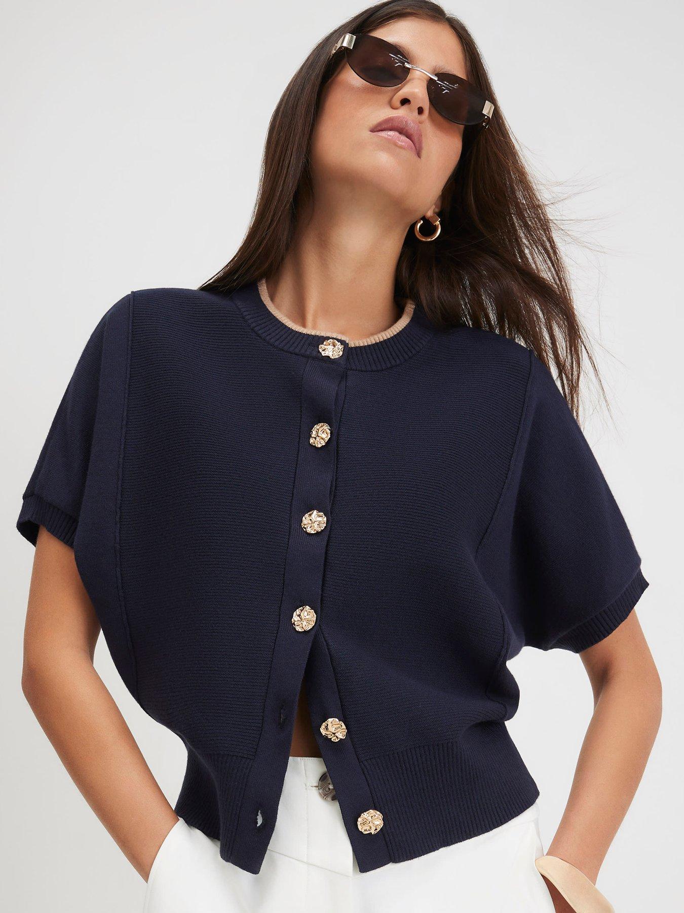 River Island Cotton Knit Cocoon Sleeve Cardigan - Blue