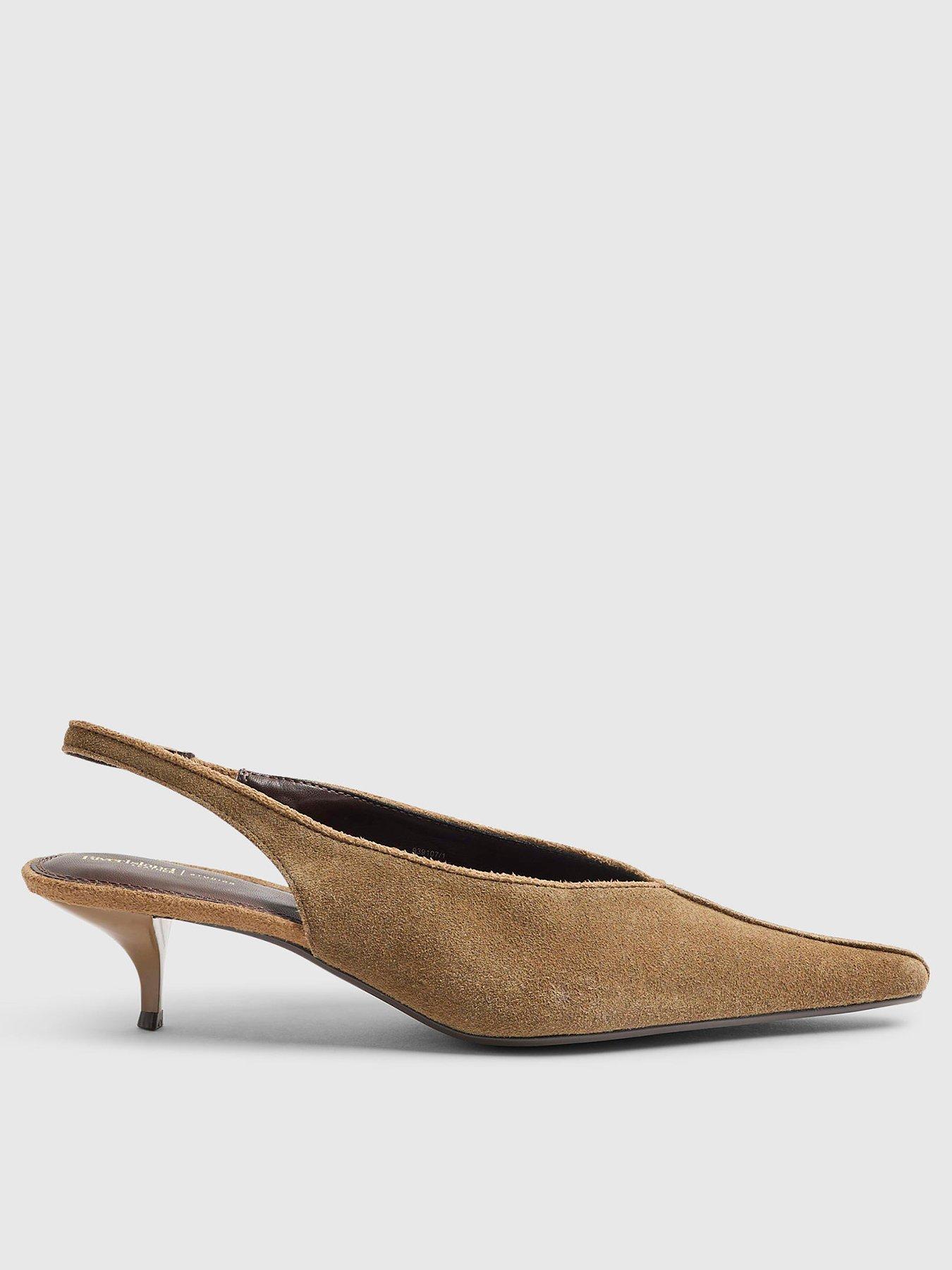 Image 1 of 4 of River Island Suede Slingback Kitten Heels - Beige