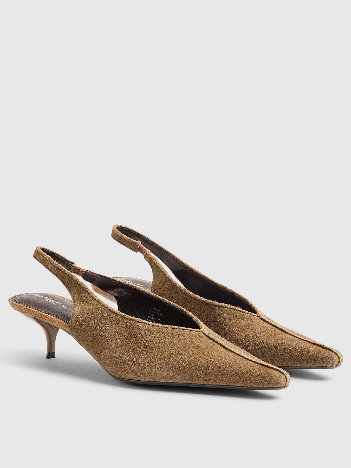 Image 2 of 4 of River Island Suede Slingback Kitten Heels - Beige