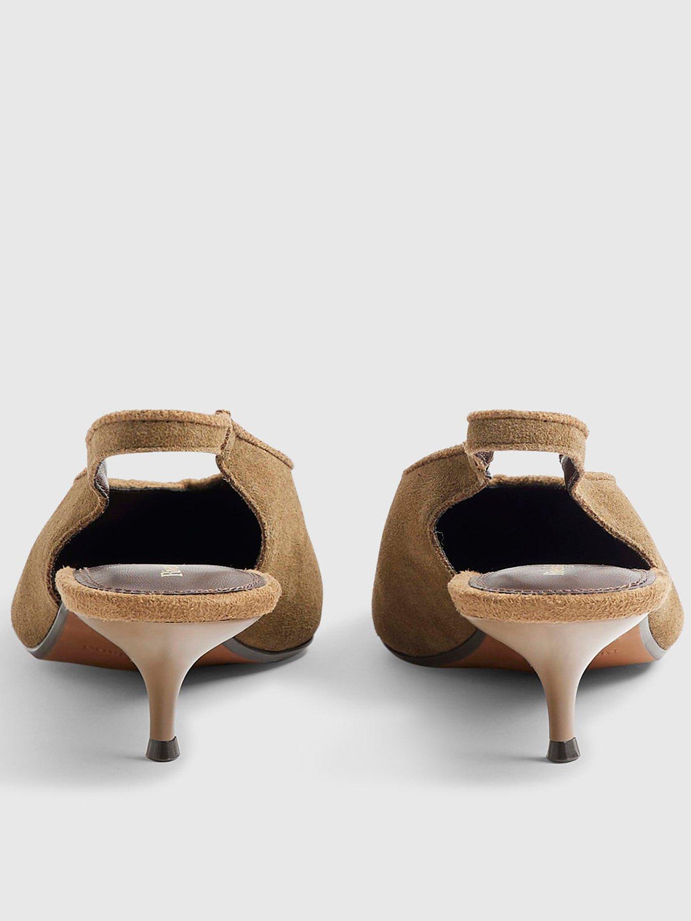Image 3 of 4 of River Island Suede Slingback Kitten Heels - Beige