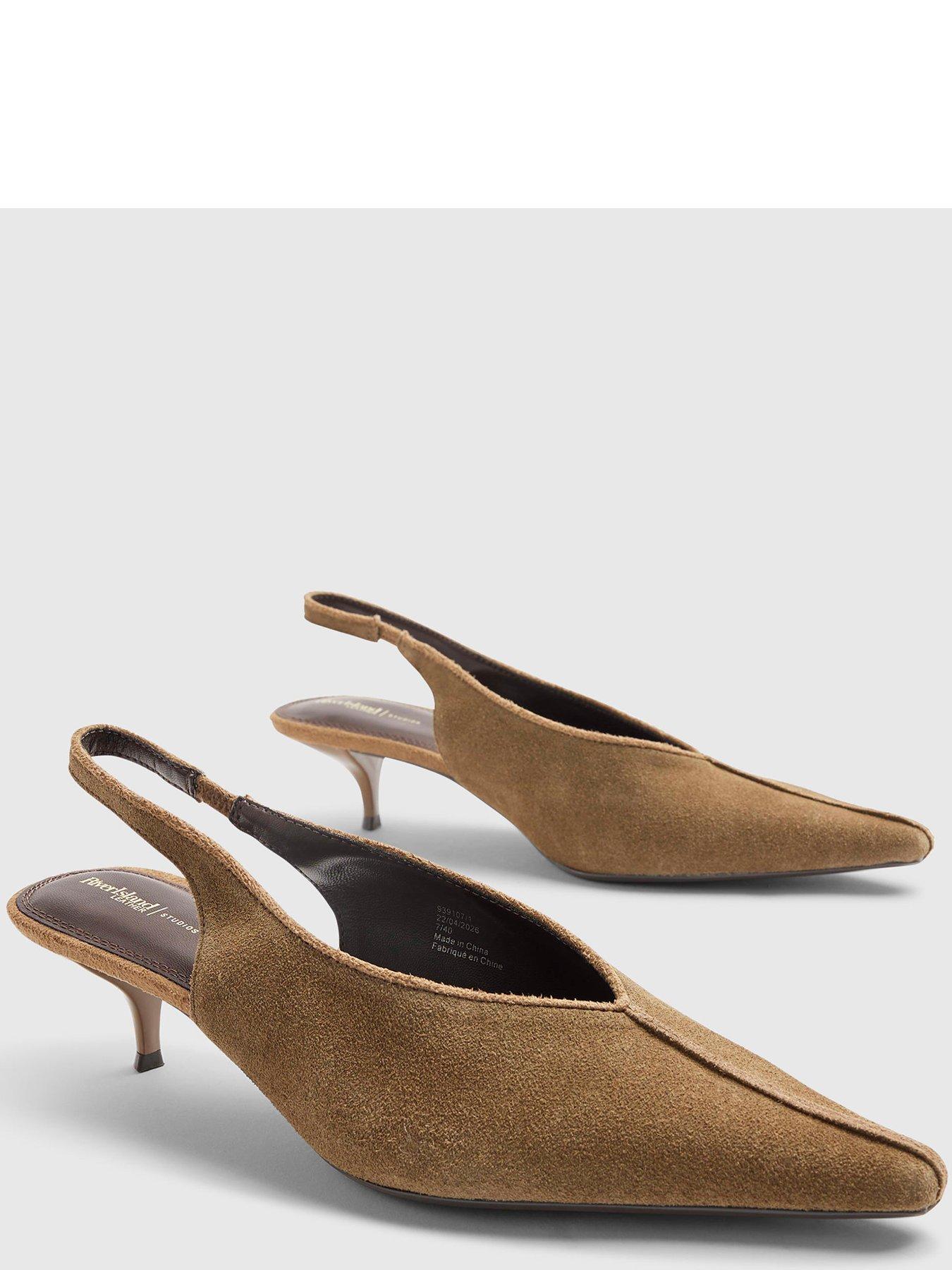 Image 4 of 4 of River Island Suede Slingback Kitten Heels - Beige