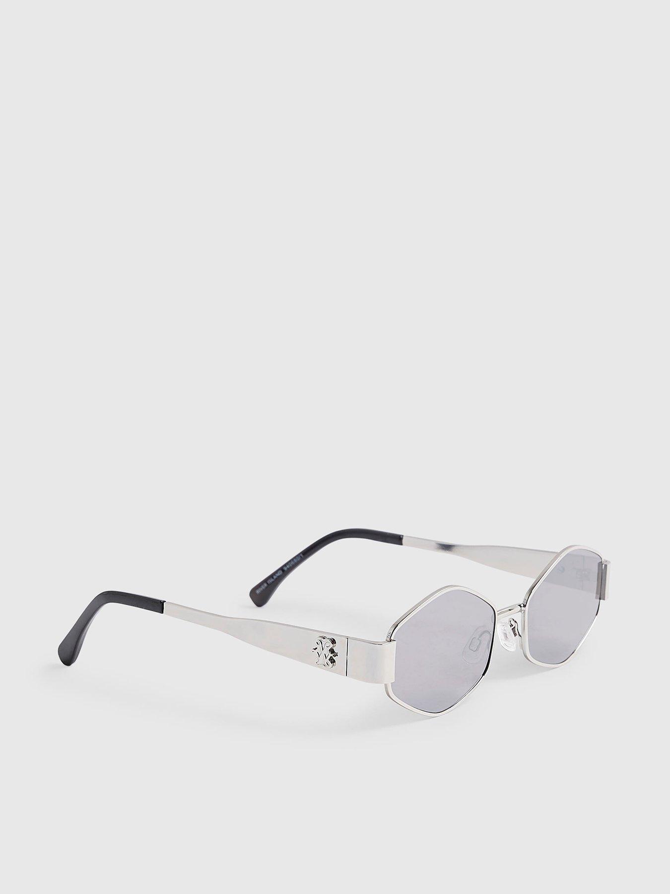 River Island Slim Hexagonal Sunglasses - Silver