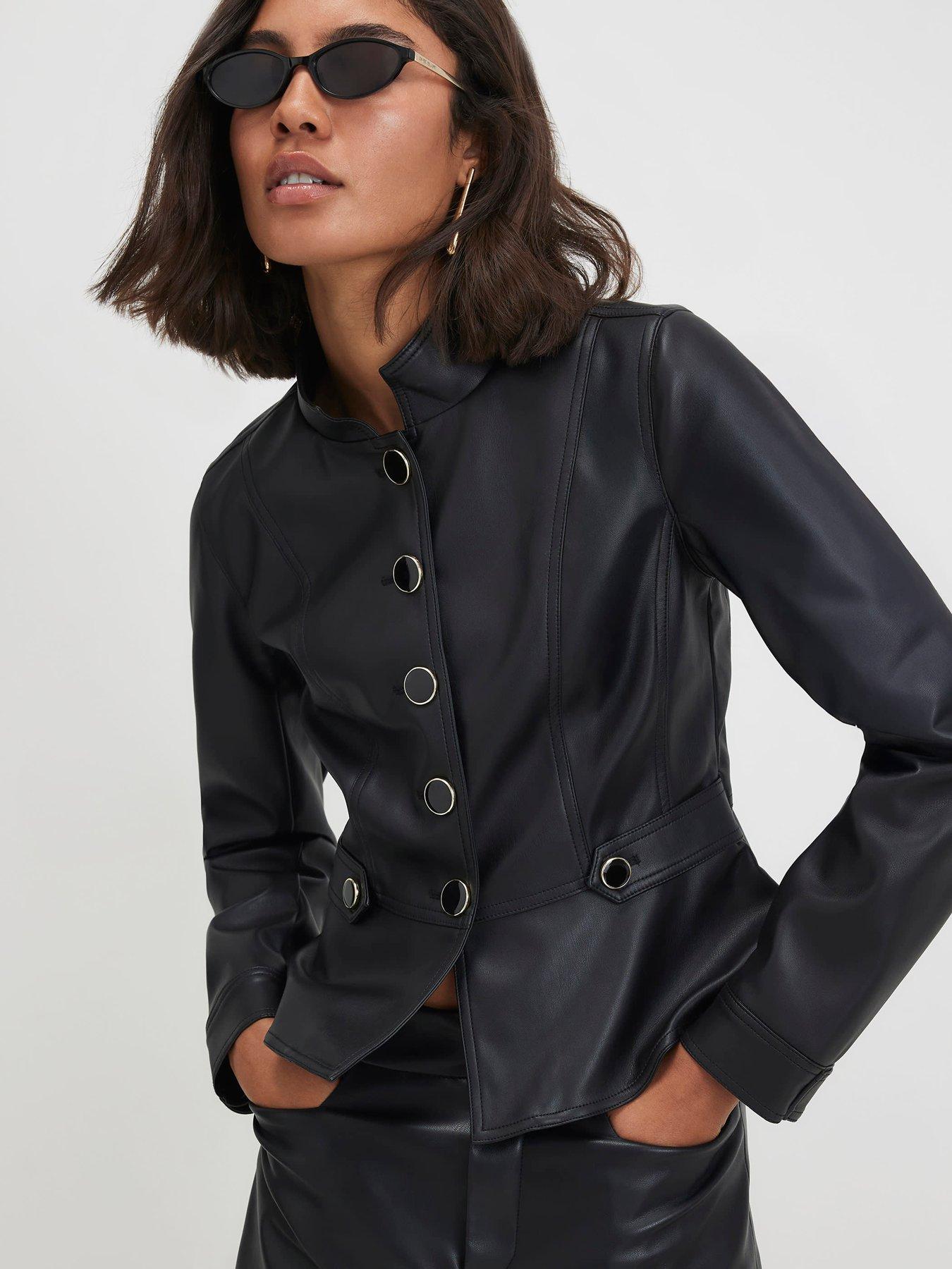 River Island Faux Leather Drummer Fitted Jacket - Black