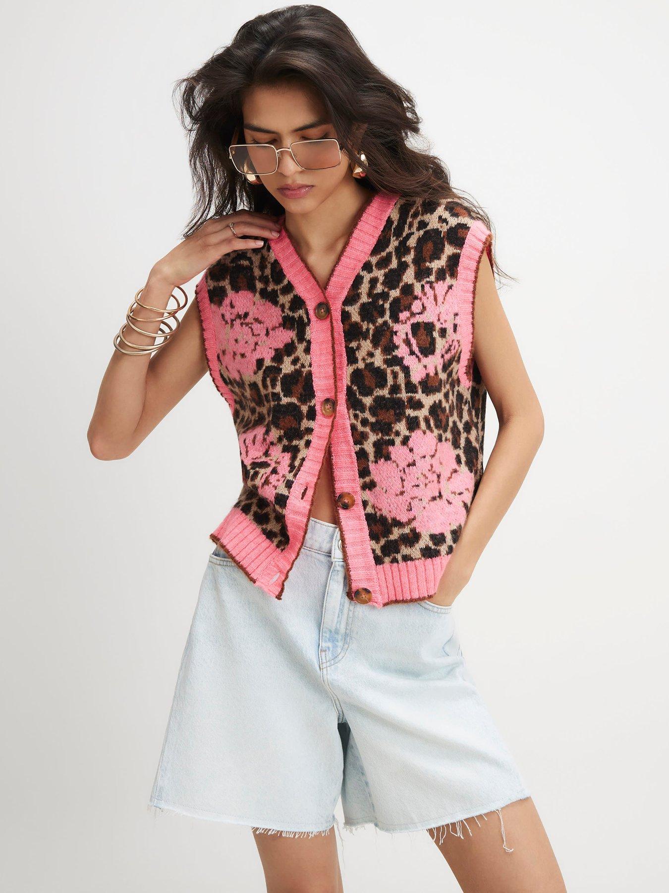 River Island Pink Leopard Print Knitted Waistcoat - Multi
