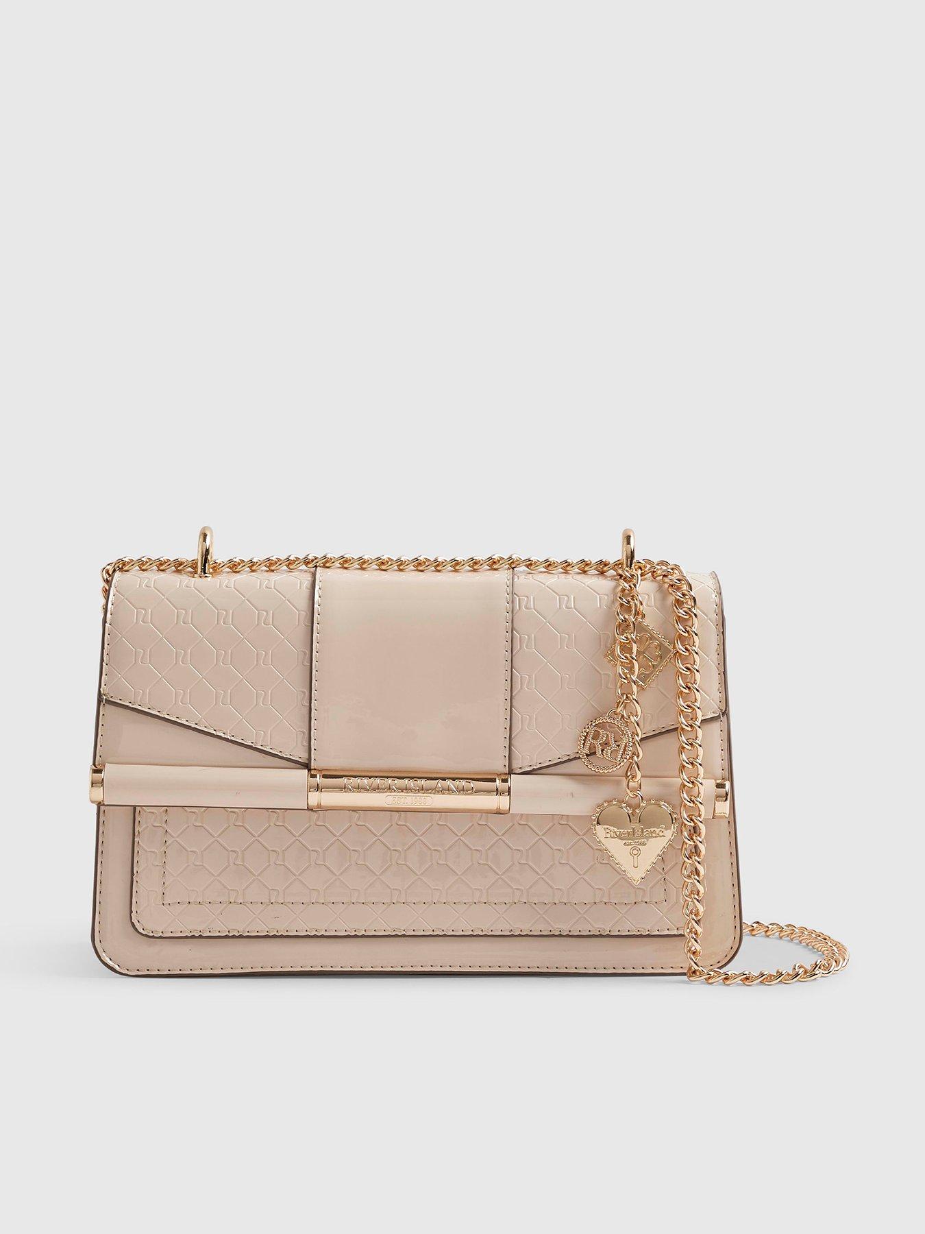 River Island Monogram Gold Chain Shoulder Bag - Cream