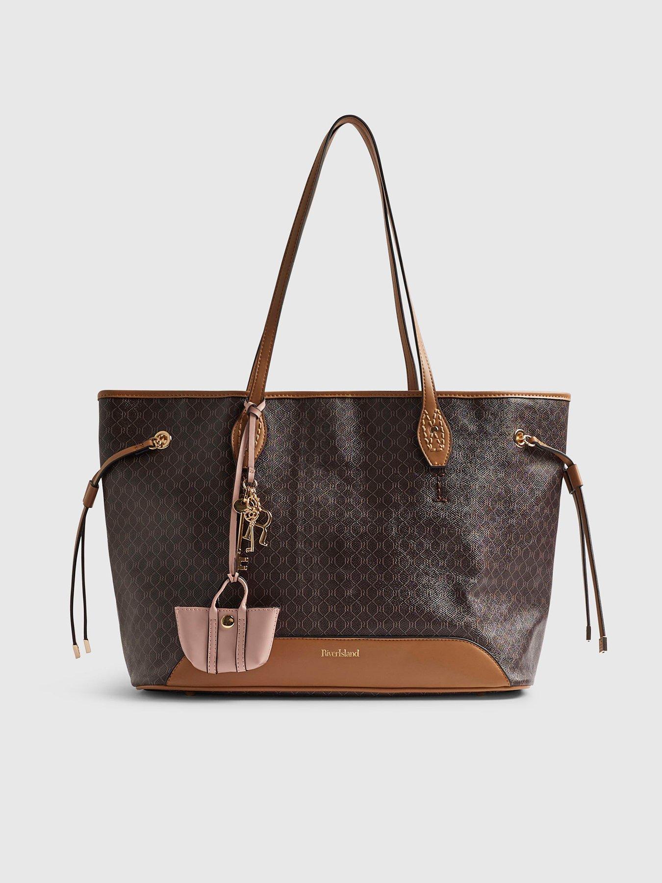 River Island Monogram Side Tie Shopper Bag - Brown