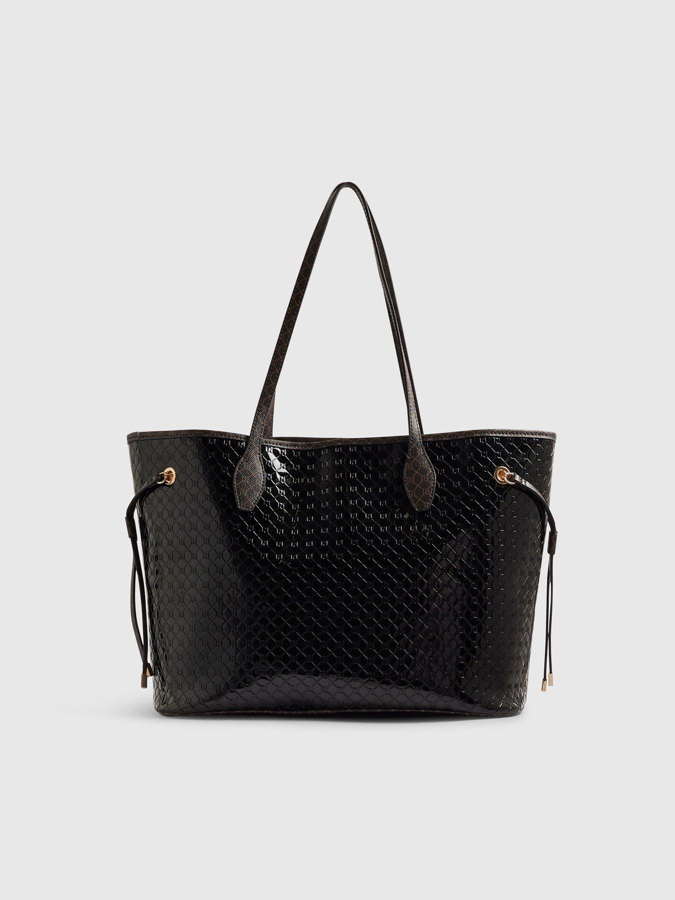 Image 2 of 4 of River Island Monogram Patent Side Tie Shopper Bag - Black