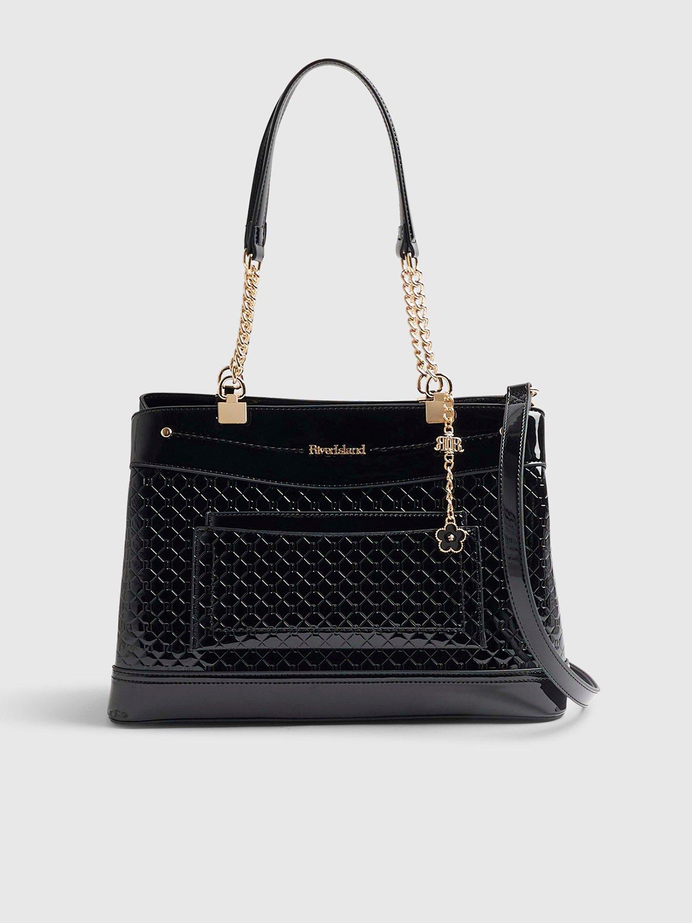 River Island Chain Handle Embossed Tote Bag - Black