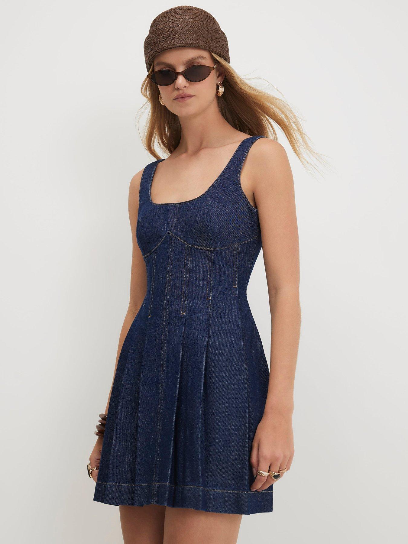 River Island Denim Sleeveless Seamed Mini Dress - Blue