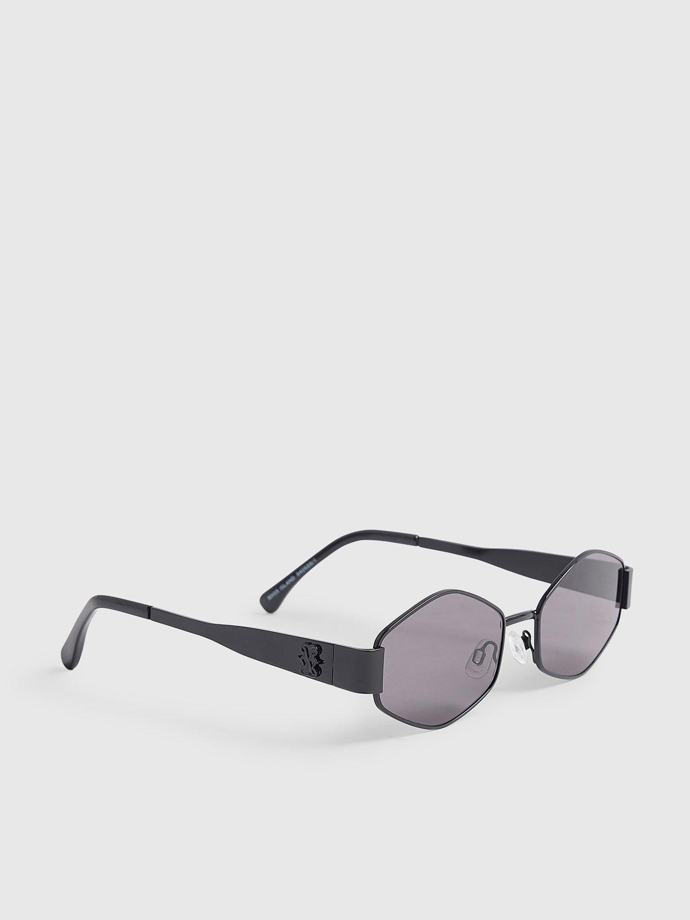 River Island Slim Hexagonal Sunglasses - Black