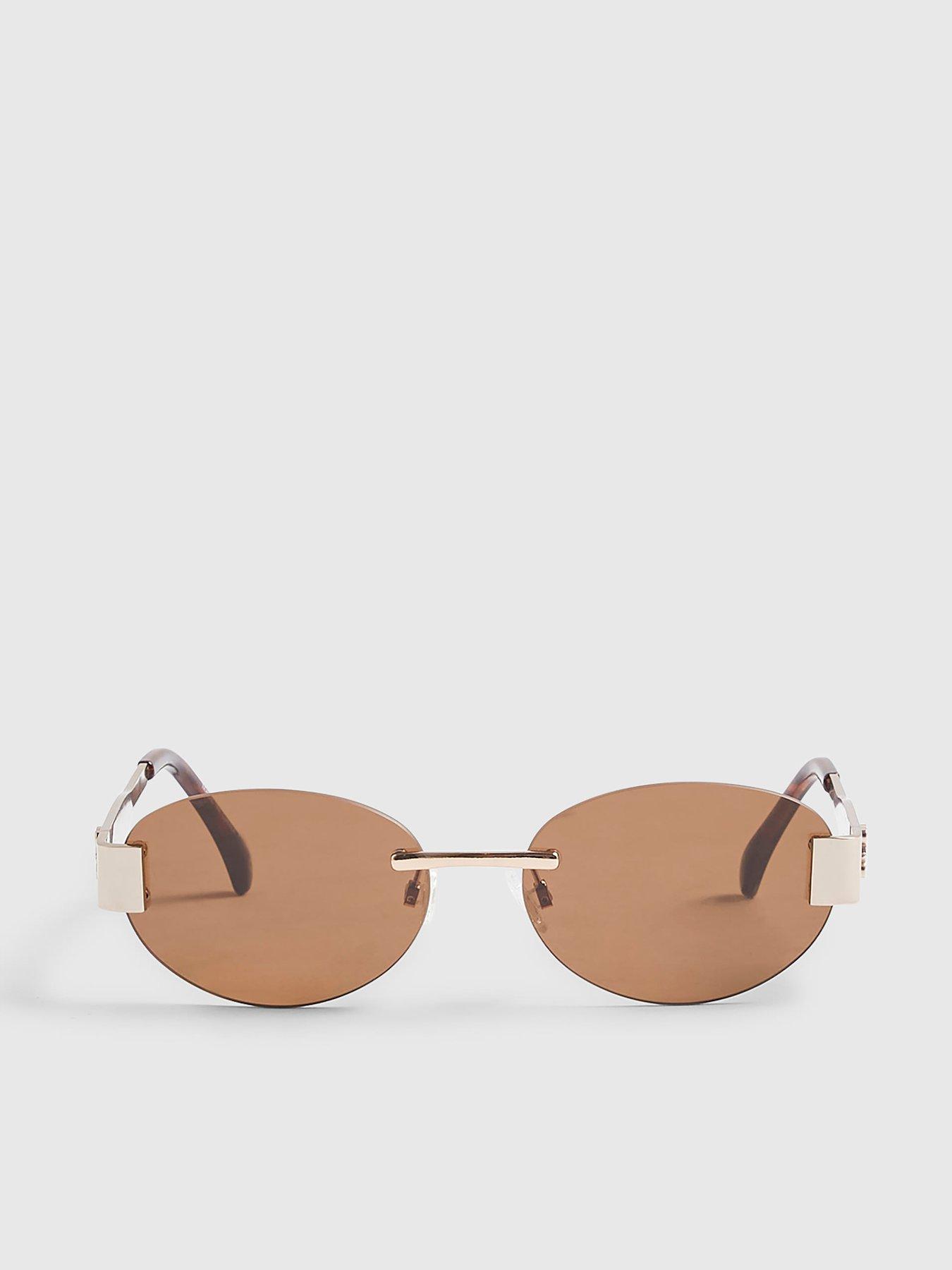 River Island Frameless Round Slim Sunglasses - Brown