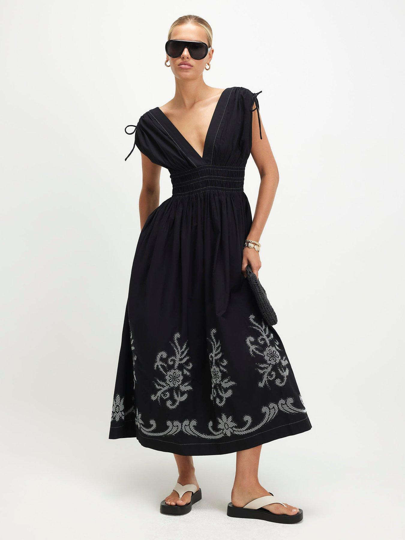 River Island Cutwork Hem Midi Dress - Black