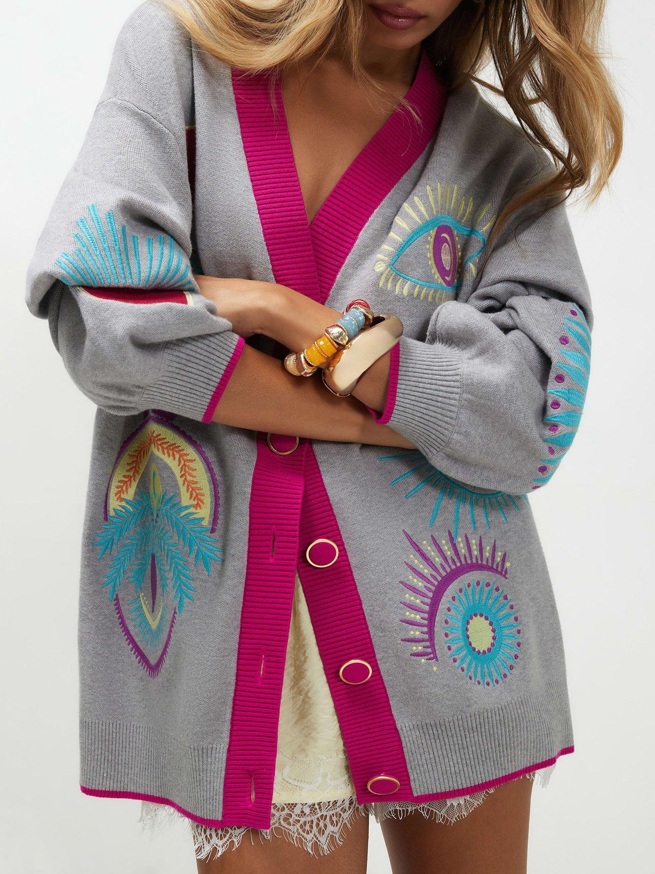 River Island Long Sleeve Embroidered Motif Cardigan - Grey