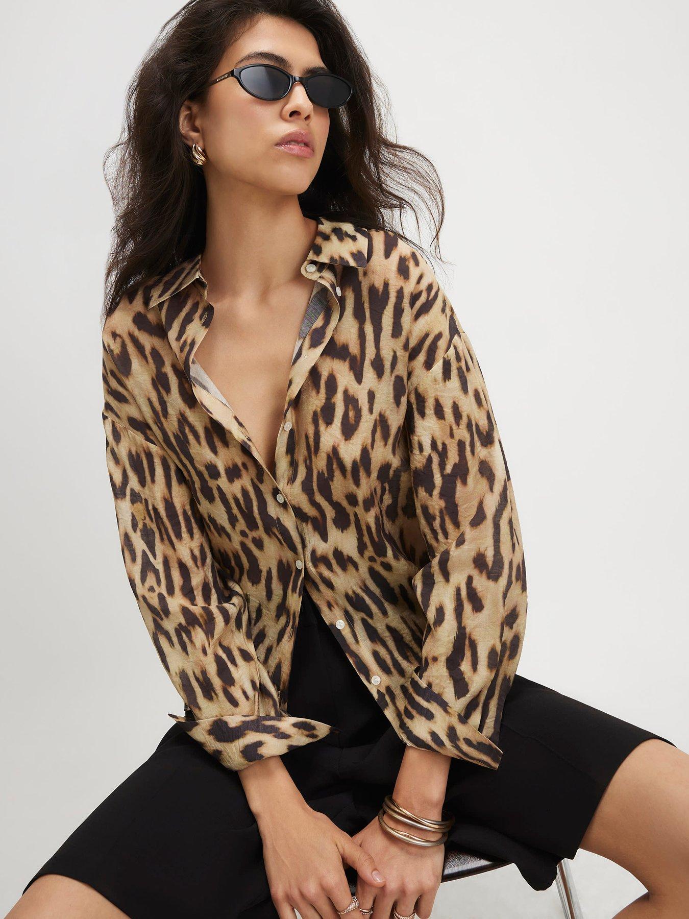 River Island Leopard Print Oversize Blouse - Beige