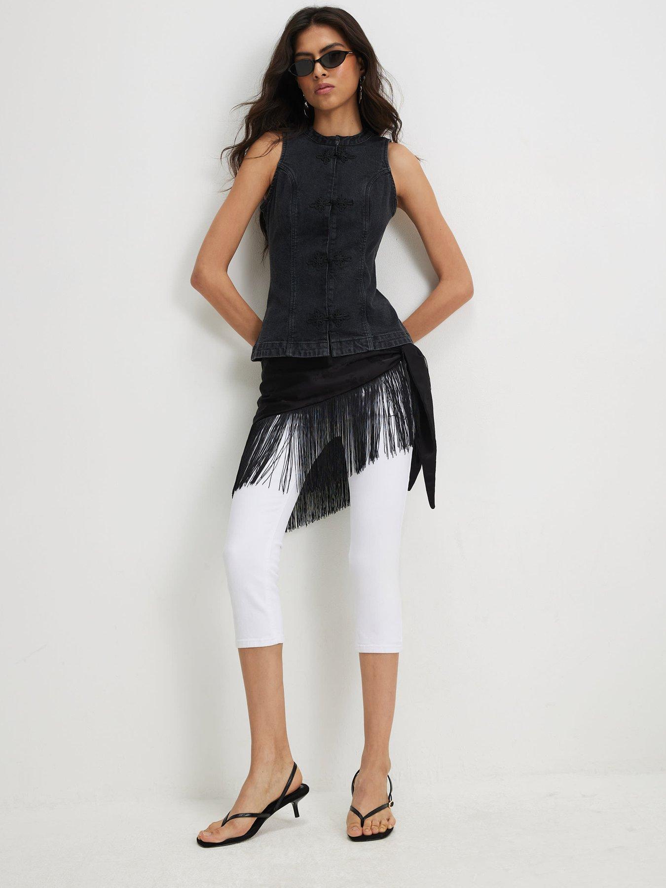 Image 3 of 4 of River Island Stretch Denim Sleeveless Waistcoat - Black