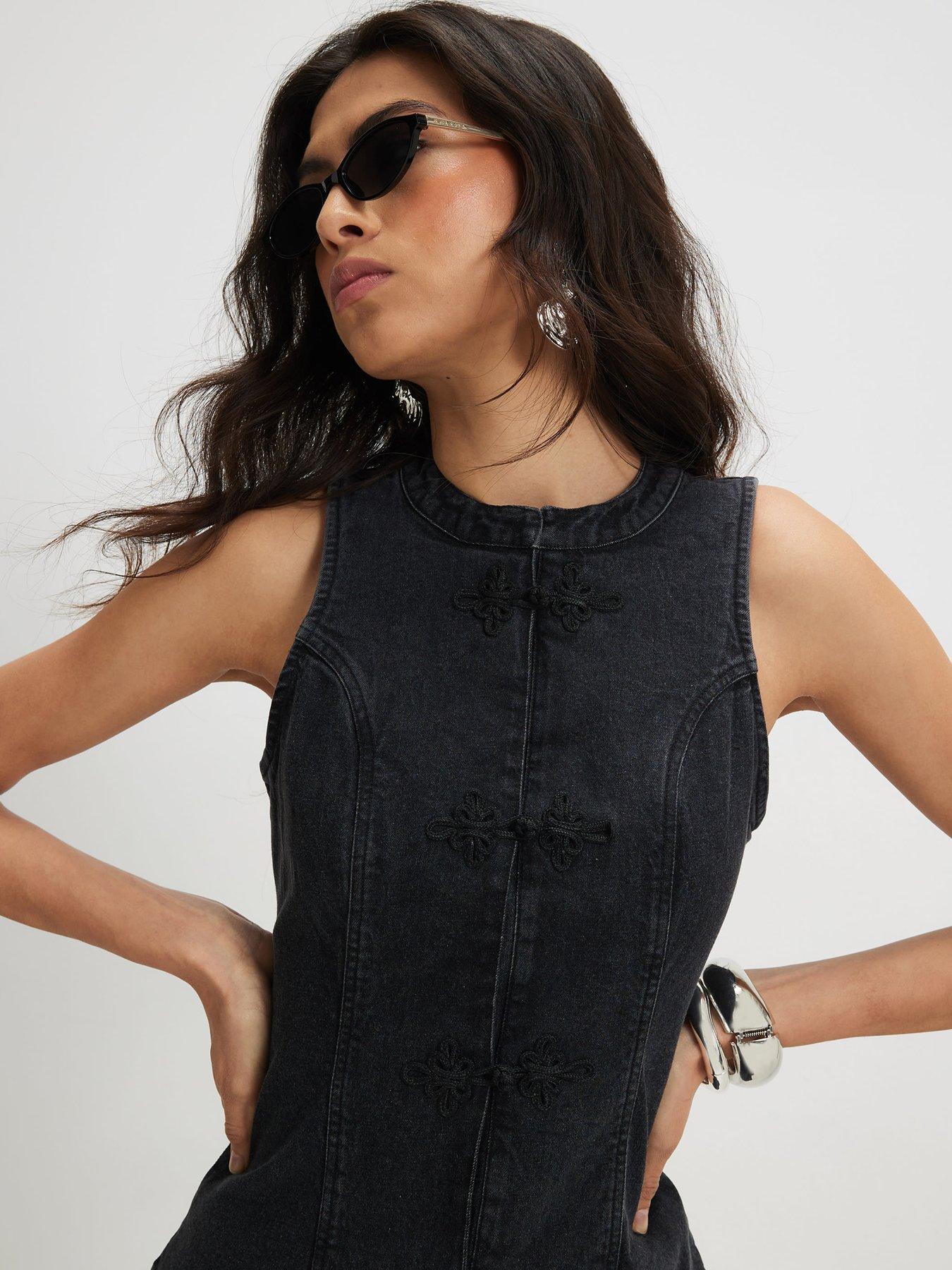 Image 4 of 4 of River Island Stretch Denim Sleeveless Waistcoat - Black