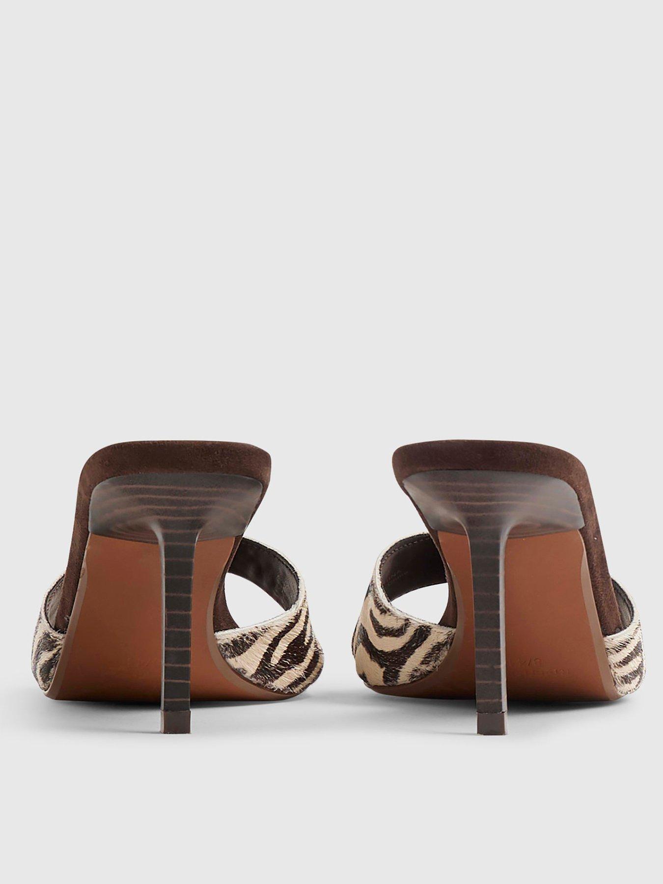 Image 3 of 4 of River Island Zebra Mule Heeled Sandals - Brown