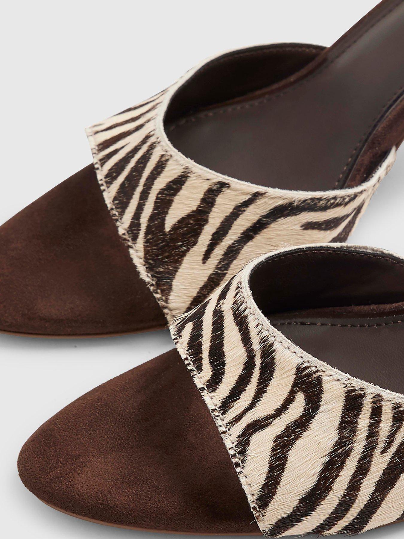 Image 4 of 4 of River Island Zebra Mule Heeled Sandals - Brown