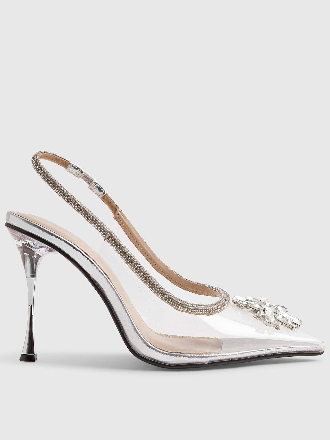 River Island Perspex Slingback Court Heels - Silver