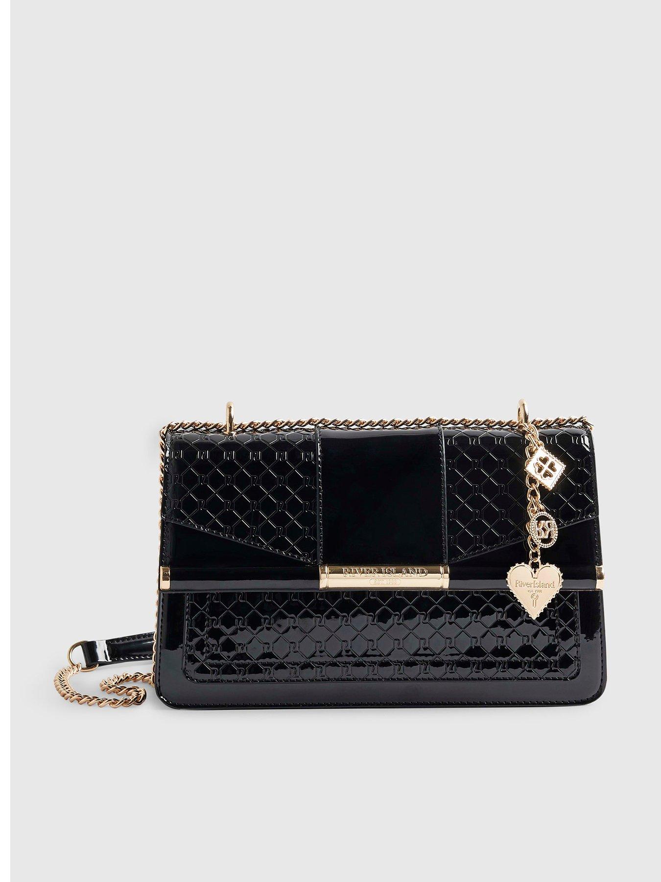 River Island Monogram Bar Front Shoulder Bag - Black
