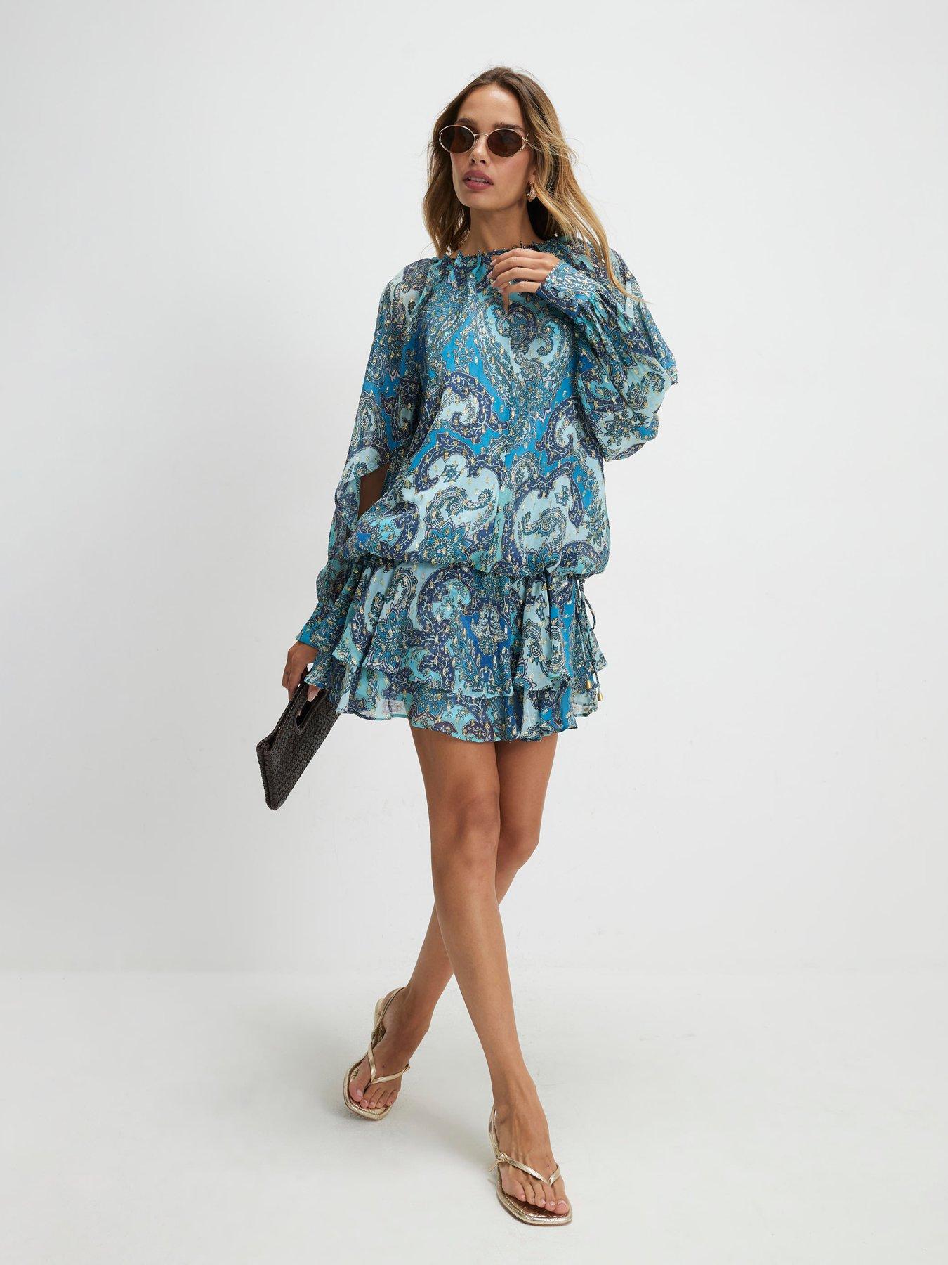 River Island Paisley Metallic Mini Dress - Blue