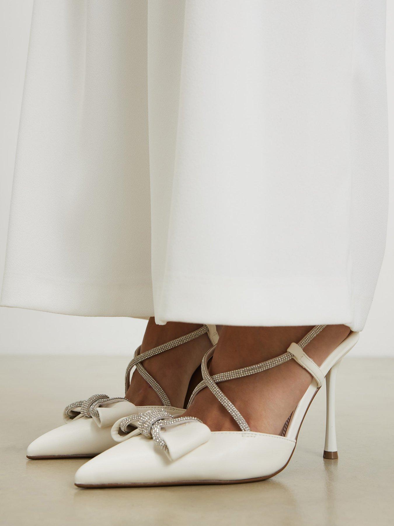 River Island Bow Diamante Court Heels - White