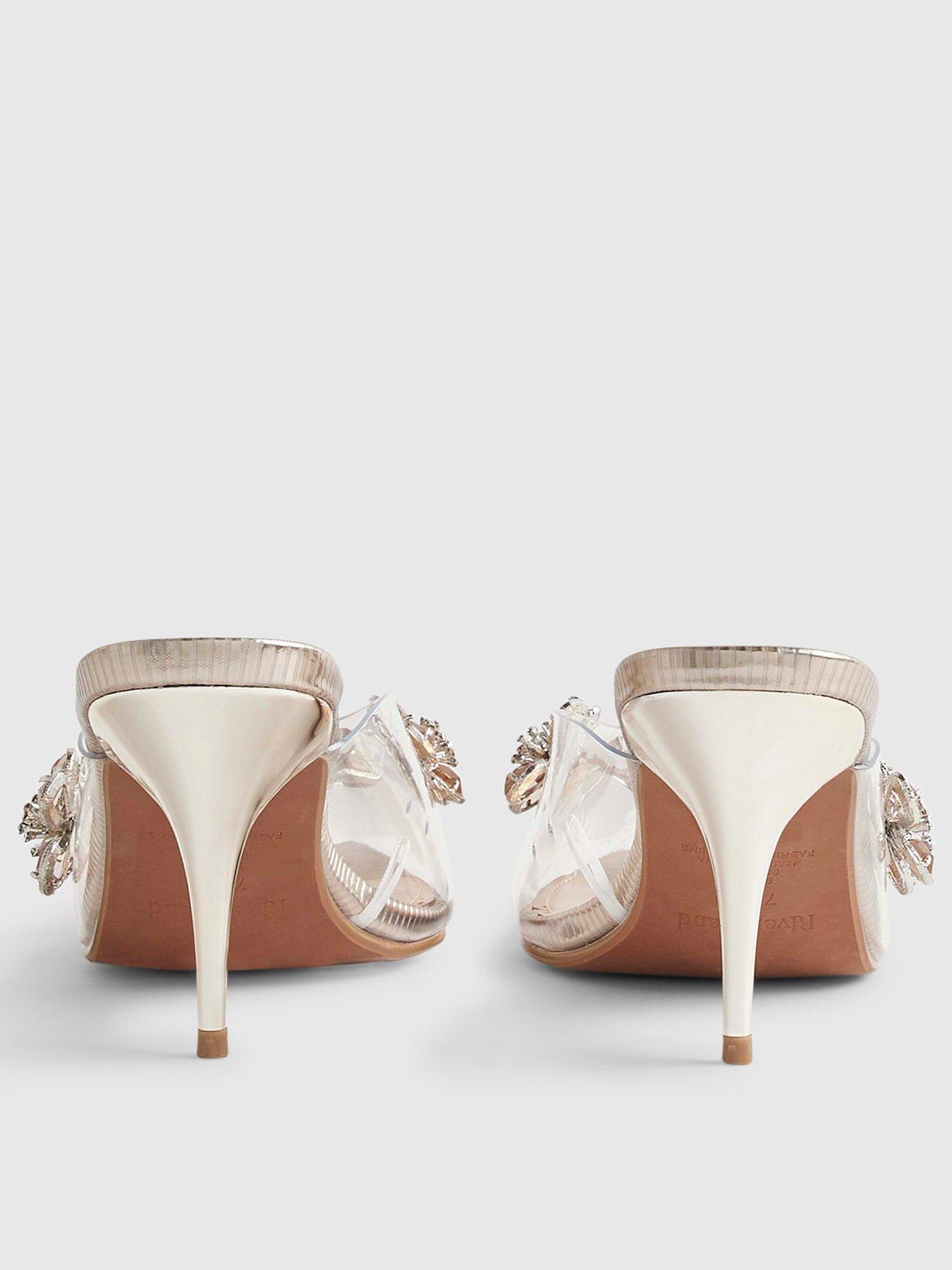 Image 4 of 5 of River Island Perspex Diamante Flower Court Heels - Gold