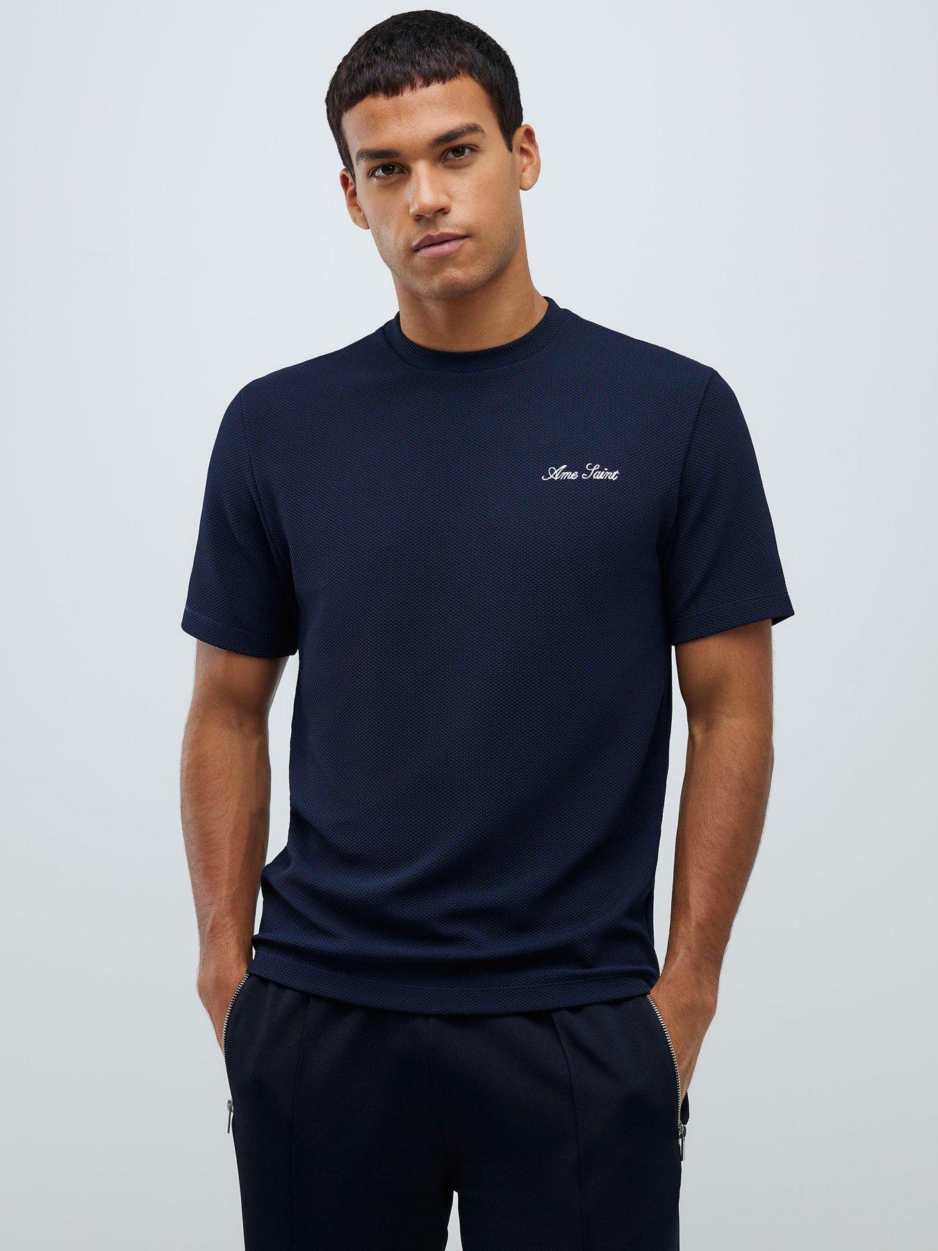 River Island Slim Fit Textured Crew Neck T-shirt - Blue
