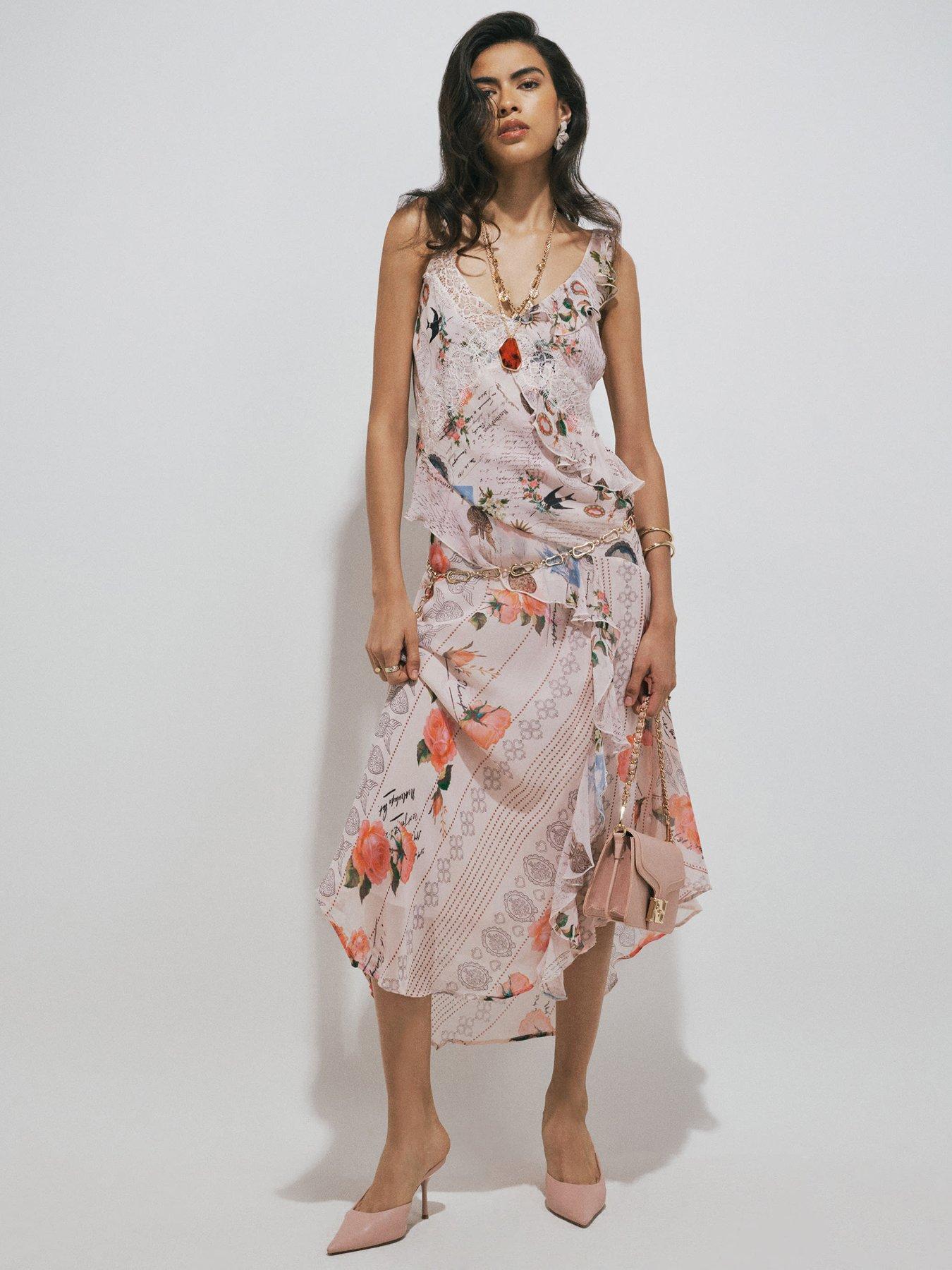 River Island Script Print Slip Midi Dress - Pink