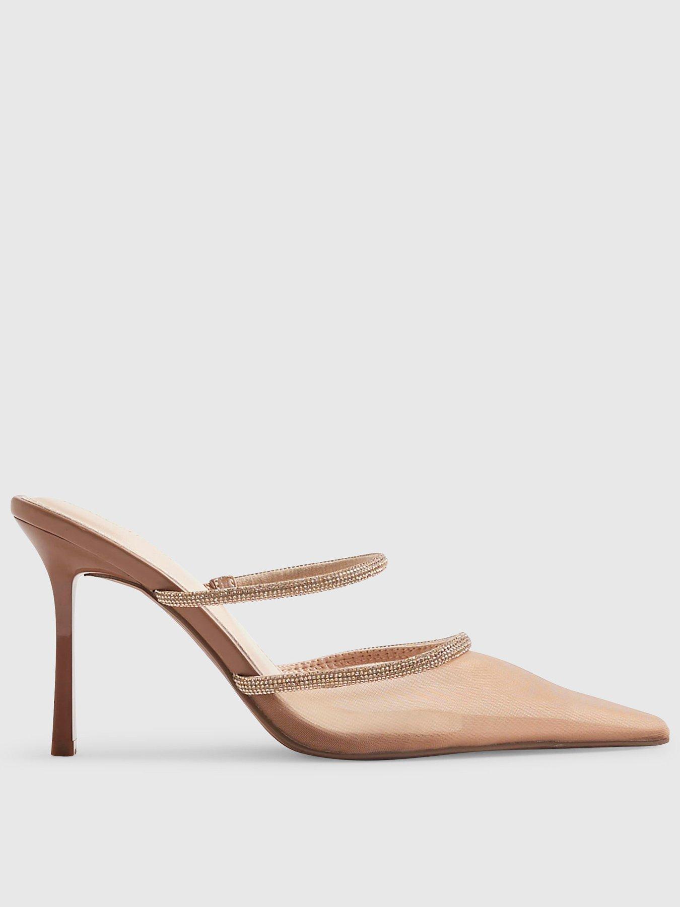 River Island Diamante Mesh Court Heels - Gold