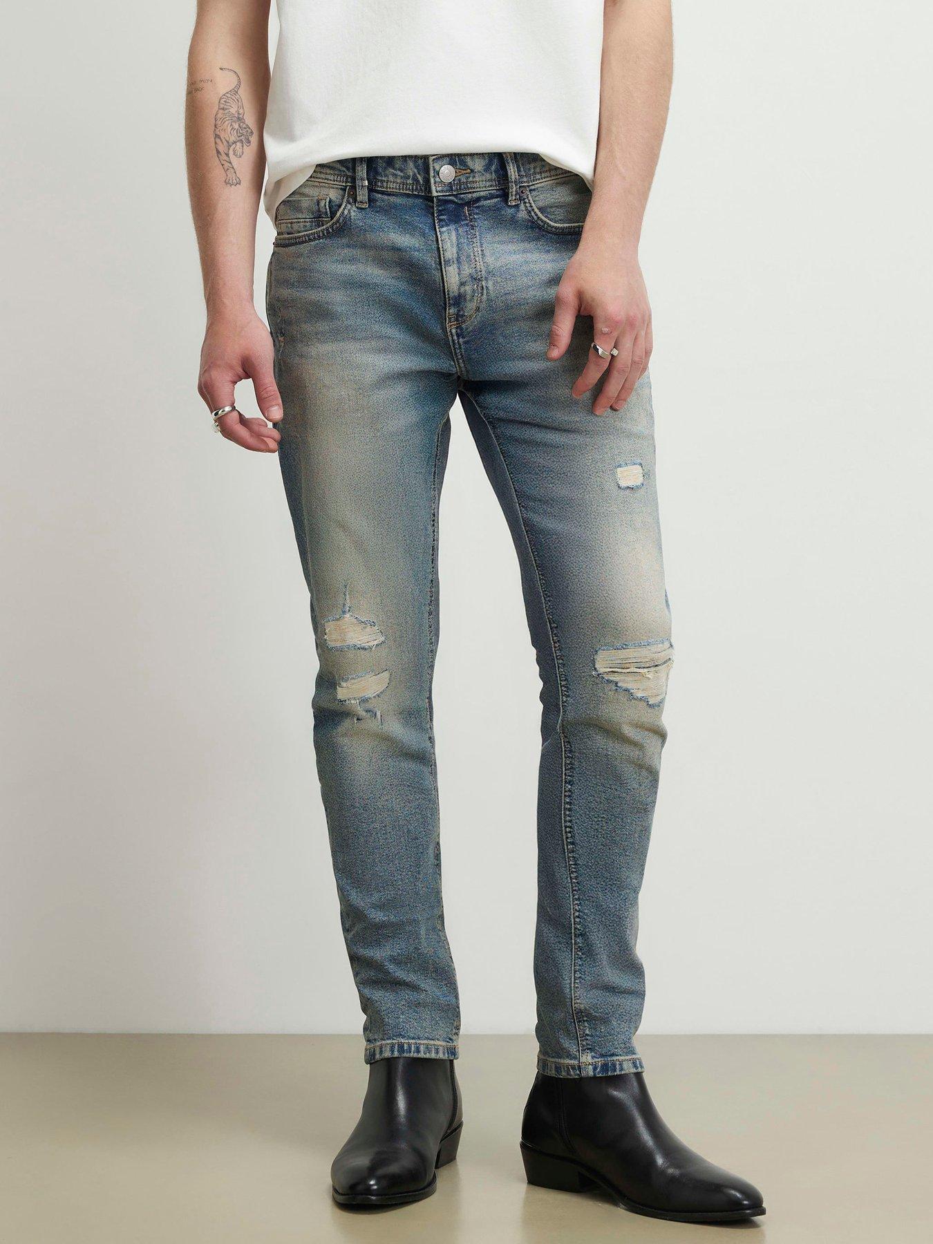 River Island Skinny Fit Washed Ripped Jeans - Blue