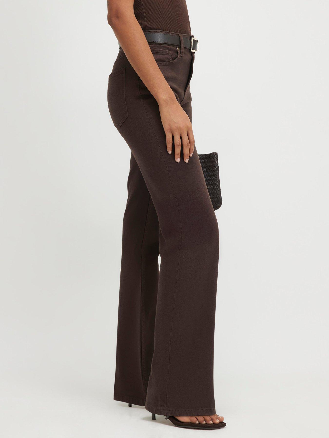 River Island Belted Stretch Straight Leg Jeans - Brown