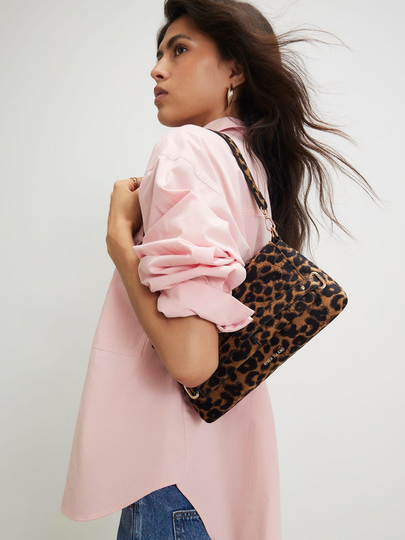 River Island Fold Over Clutch Bag - Leopard Print