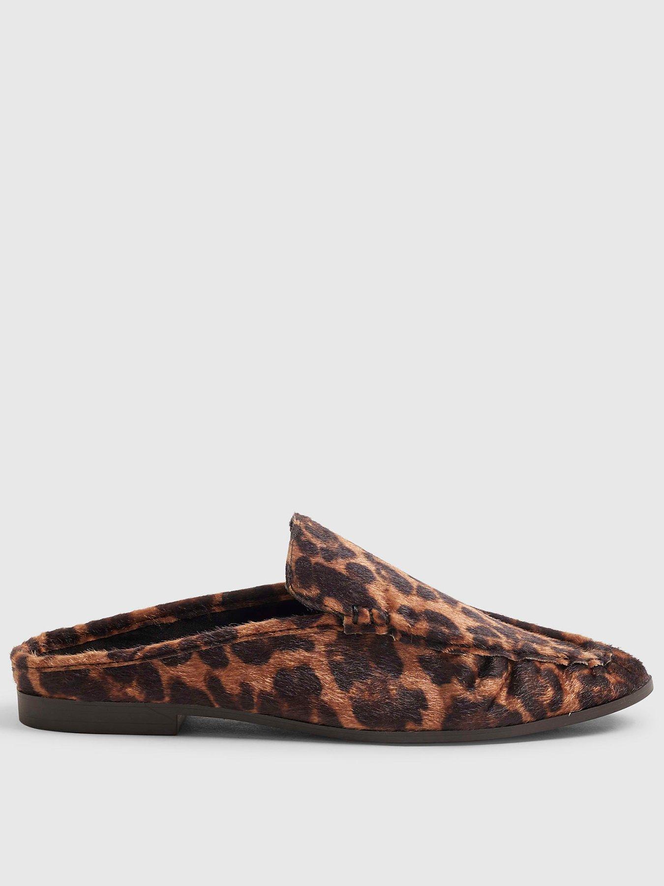 River Island Backless Ruched Loafers - Leopard Print
