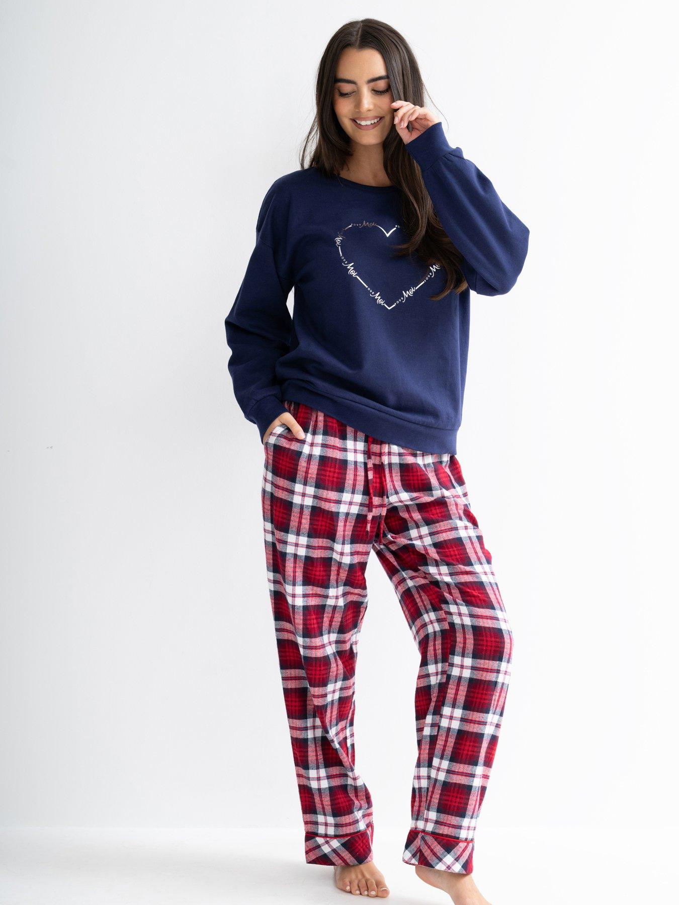 Image 1 of 4 of Pour Moi Logo Sweatshirt Cosy Check Pyjama Set