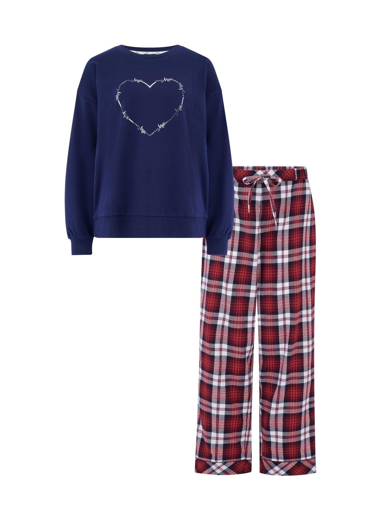Image 4 of 4 of Pour Moi Logo Sweatshirt Cosy Check Pyjama Set