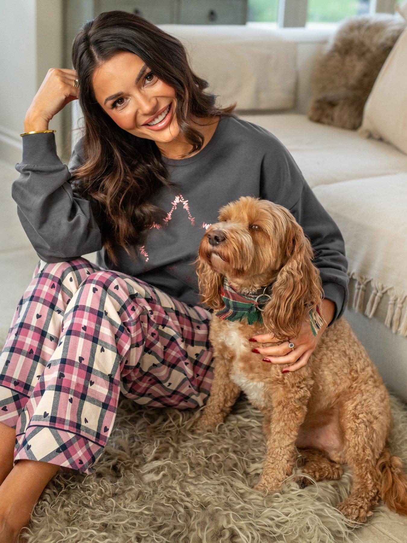 Image 2 of 4 of Pour Moi Logo Sweatshirt Cosy Check Pyjama Set
