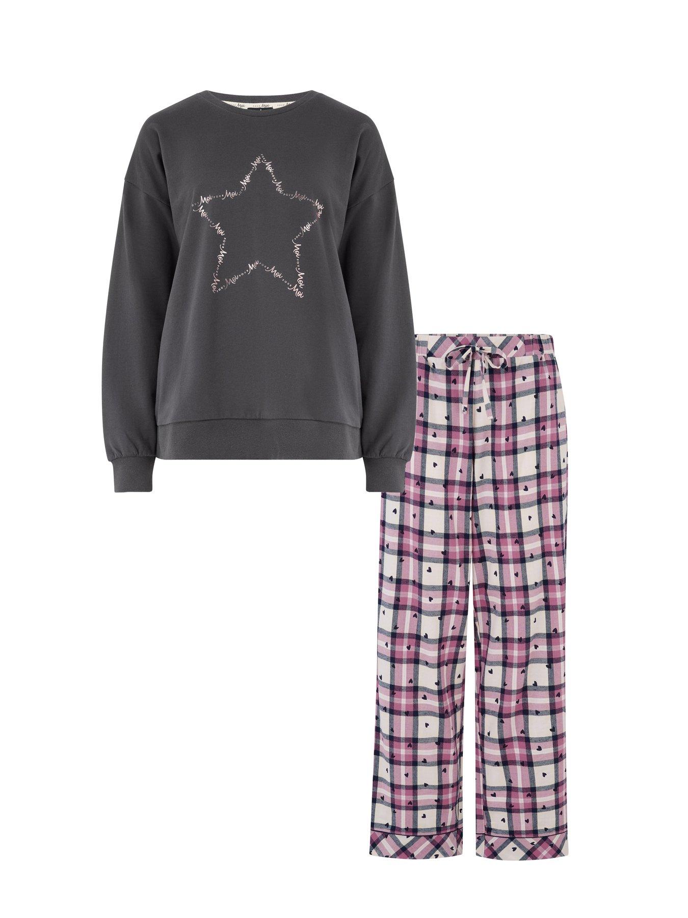 Image 4 of 4 of Pour Moi Logo Sweatshirt Cosy Check Pyjama Set