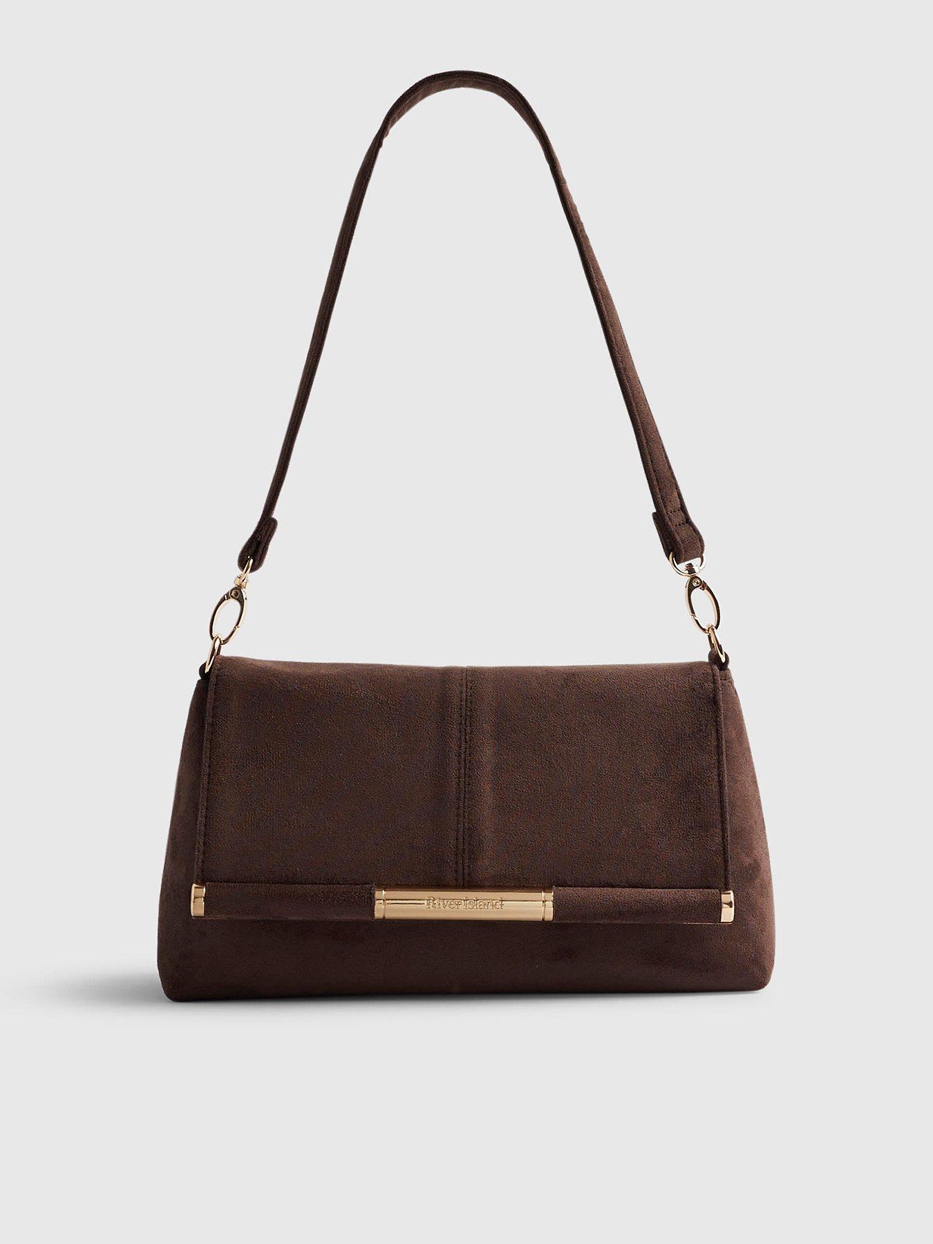Image 1 of 5 of River Island Faux Suede Bar Front Clutch Bag