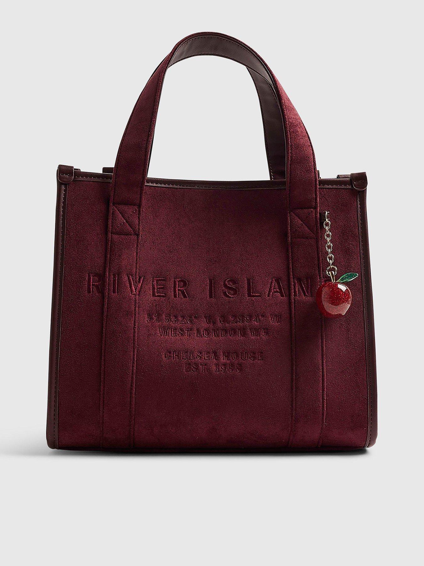River Island Red Faux Suede Embroidered Tote Bag