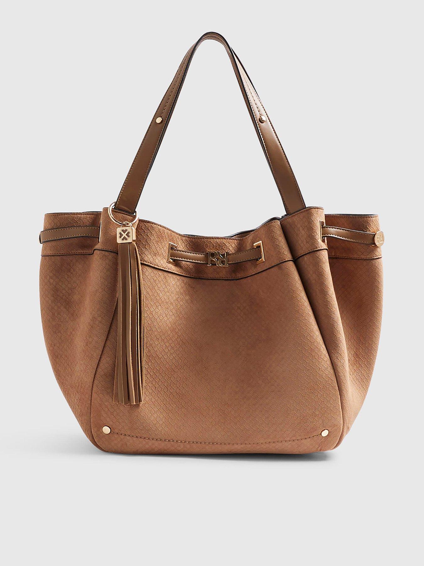 Image 1 of 5 of River Island Faux Suede Monogram Winged Shopper Bag