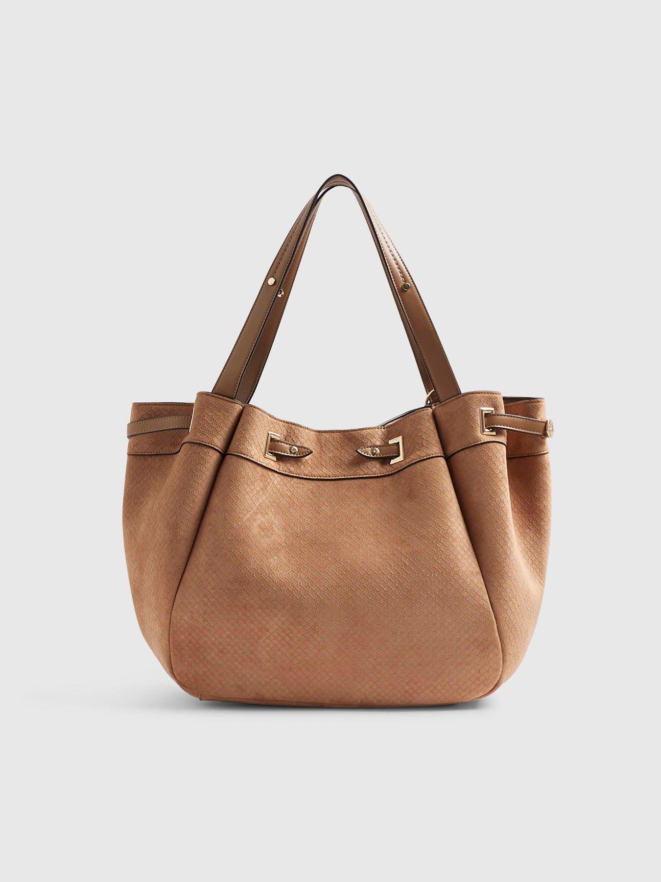 Image 3 of 5 of River Island Faux Suede Monogram Winged Shopper Bag