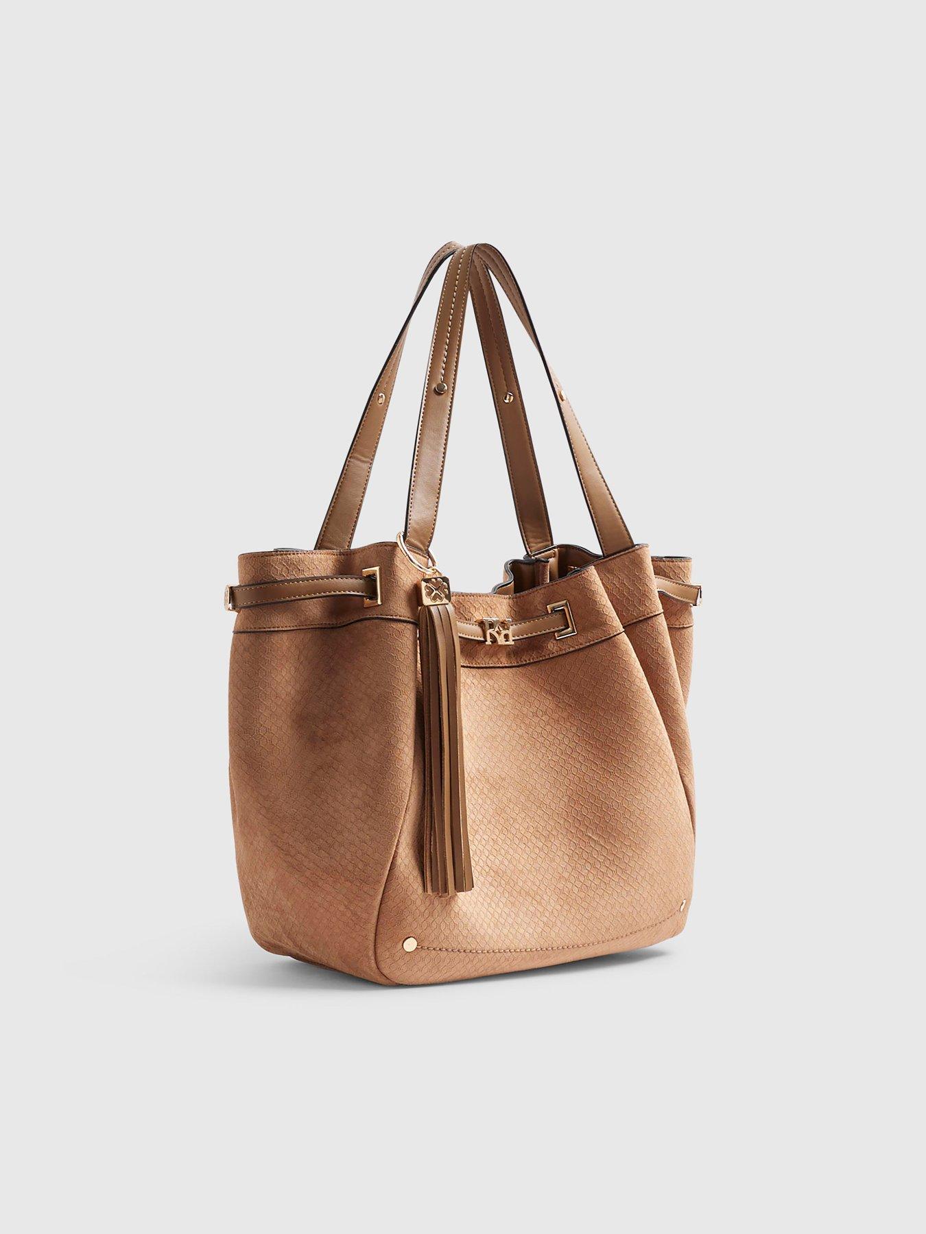 Image 4 of 5 of River Island Faux Suede Monogram Winged Shopper Bag