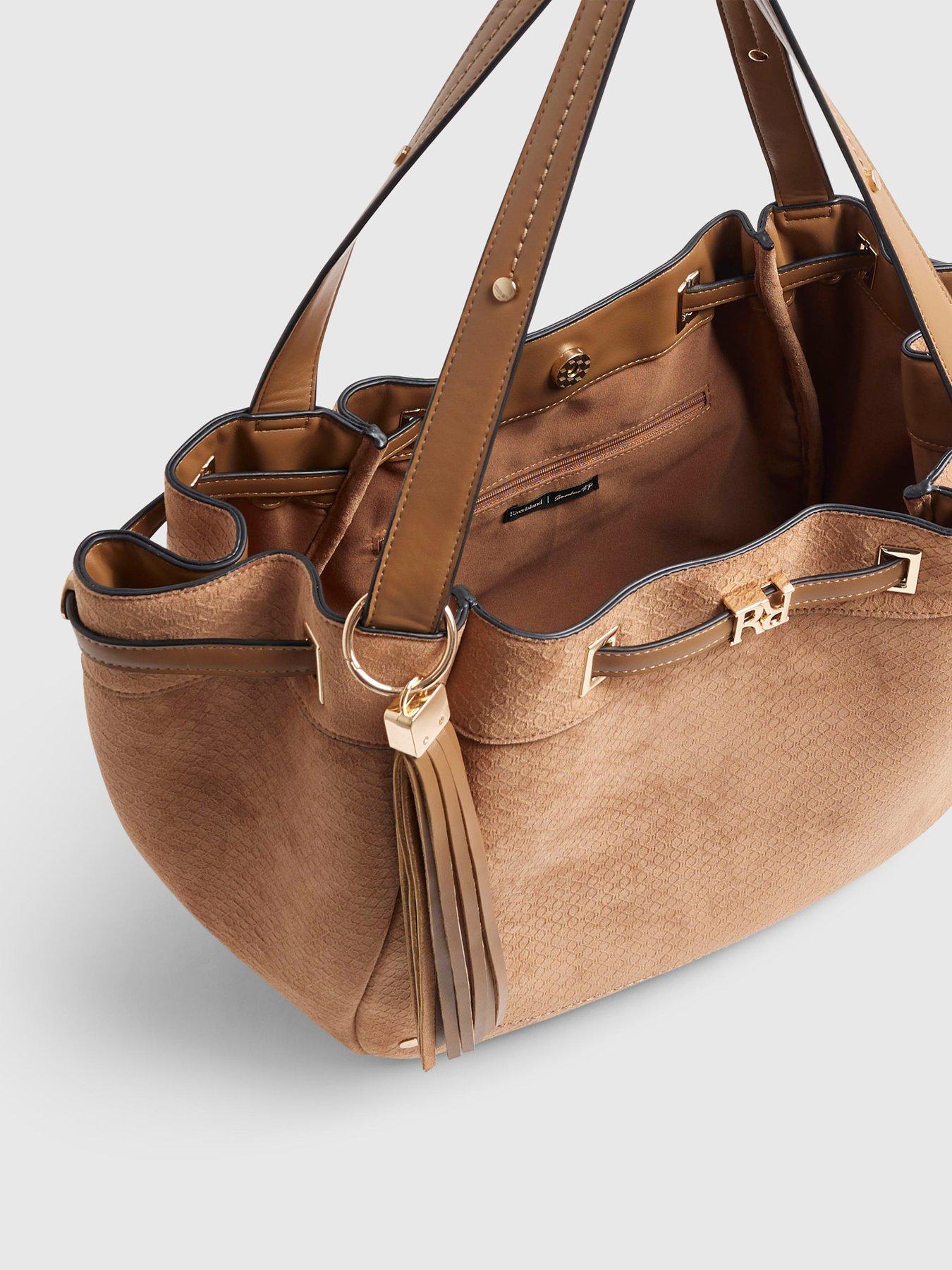 Image 5 of 5 of River Island Faux Suede Monogram Winged Shopper Bag